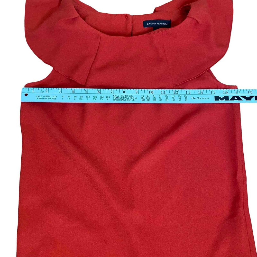 Banana Republic Shift Dress Sz 0 Ruffle Collar Sleeveless Pockets Classic Red‎ - Picture 8 of 10